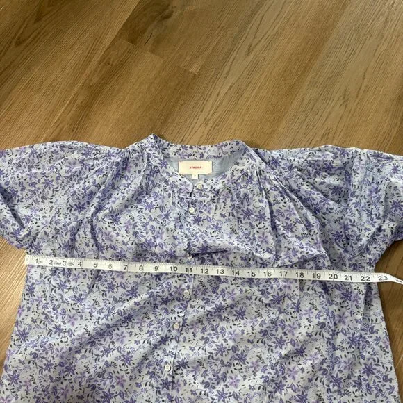 XiRENA Carys Shirt blue willow floral XS relaxed cotton silk purple blouse top - Picture 7 of 9